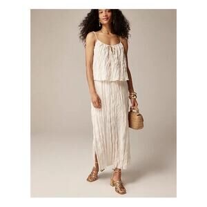 J. Crew Crinkled Drawstring Stretchy Waist Cream Midi Skirt Side Slit Size XXL